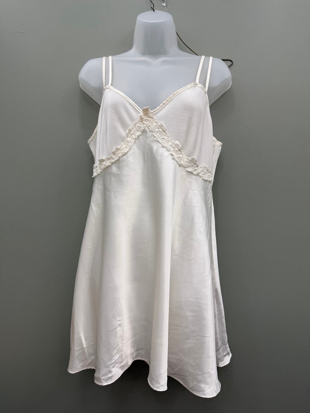 LA Intimates White Satin Slip Dress Lace Double Strap Babydoll Lingerie